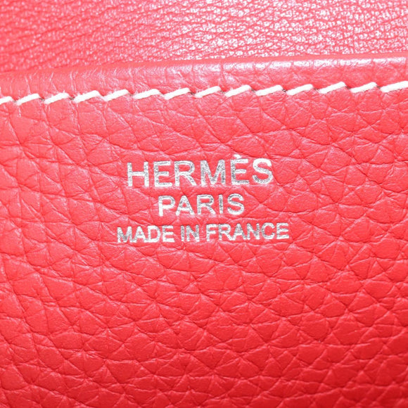 HERMES Arzan 31 Shoulder Bag Taurillon Clemence Red Silver Auth 213295SM