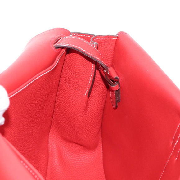 HERMES Arzan 31 Shoulder Bag Taurillon Clemence Red Silver Auth 213295SM