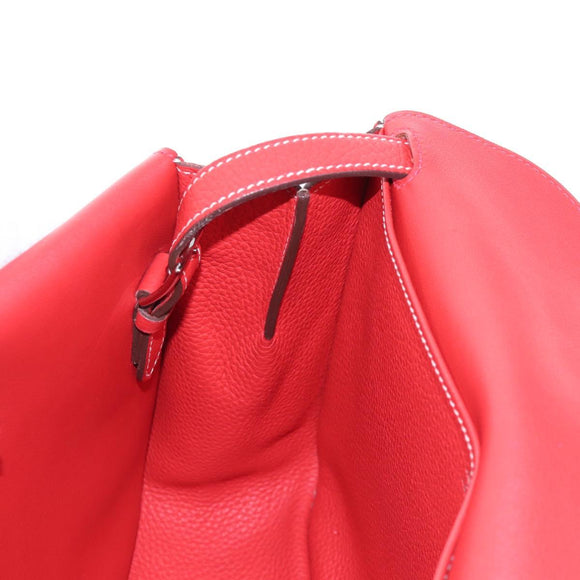 HERMES Arzan 31 Shoulder Bag Taurillon Clemence Red Silver Auth 213295SM