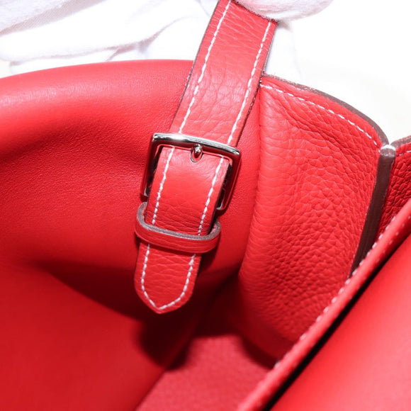 HERMES Arzan 31 Shoulder Bag Taurillon Clemence Red Silver Auth 213295SM