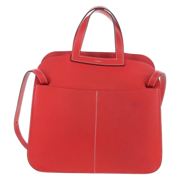 HERMES Arzan 31 Shoulder Bag Taurillon Clemence Red Silver Auth 213295SM