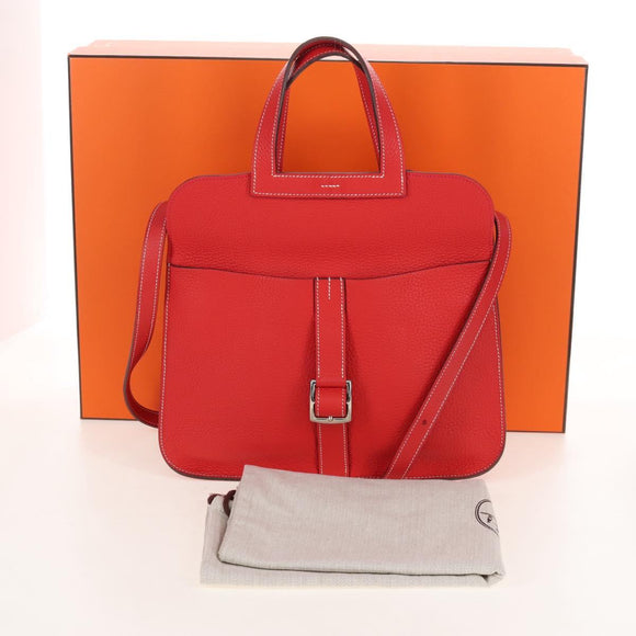 HERMES Arzan 31 Shoulder Bag Taurillon Clemence Red Silver Auth 213295SM