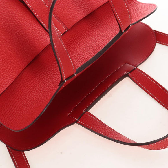 HERMES Arzan 31 Shoulder Bag Taurillon Clemence Red Silver Auth 213295SM