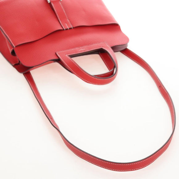 HERMES Arzan 31 Shoulder Bag Taurillon Clemence Red Silver Auth 213295SM