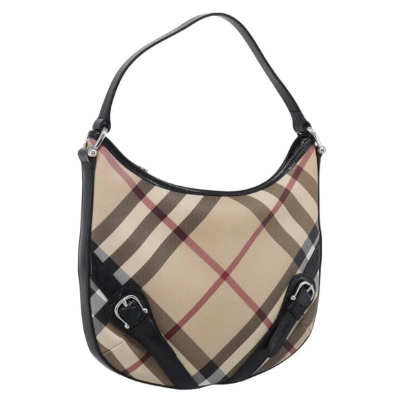 BURBERRY Nova Check Shoulder Bag PVC Beige Silver Auth 213298A