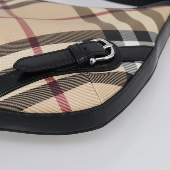 BURBERRY Nova Check Shoulder Bag PVC Beige Silver Auth 213298A