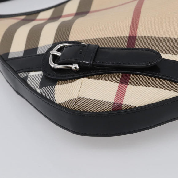 BURBERRY Nova Check Shoulder Bag PVC Beige Silver Auth 213298A