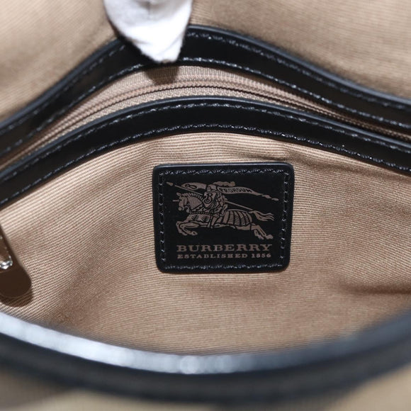 BURBERRY Nova Check Shoulder Bag PVC Beige Silver Auth 213298A