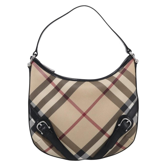BURBERRY Nova Check Shoulder Bag PVC Beige Silver Auth 213298A