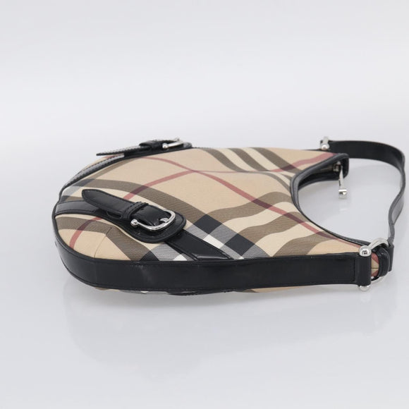 BURBERRY Nova Check Shoulder Bag PVC Beige Silver Auth 213298A
