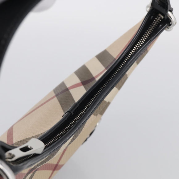 BURBERRY Nova Check Shoulder Bag PVC Beige Silver Auth 213298A