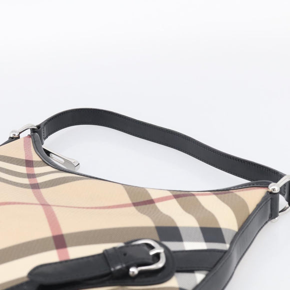 BURBERRY Nova Check Shoulder Bag PVC Beige Silver Auth 213298A