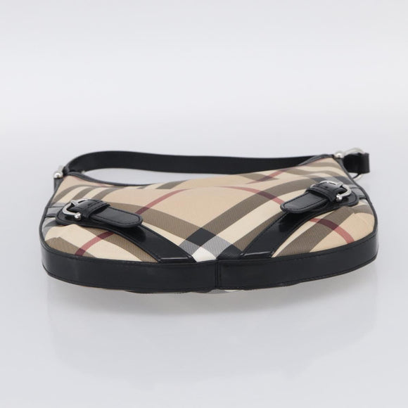 BURBERRY Nova Check Shoulder Bag PVC Beige Silver Auth 213298A