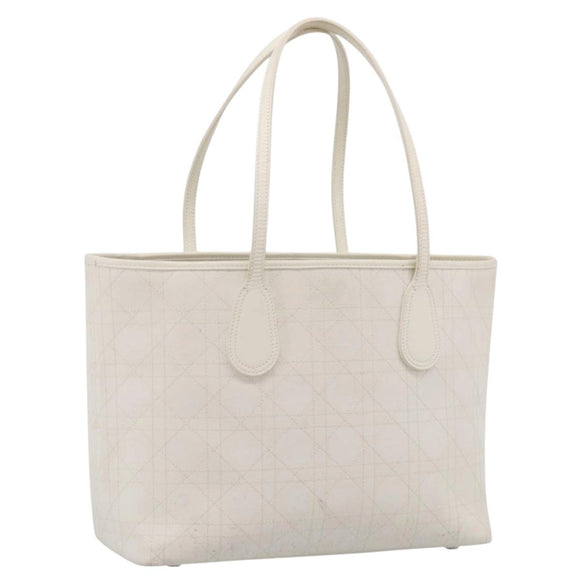 Christian Dior Canage Panarea Tote Bag Coated Canvas White Silver Auth 213306