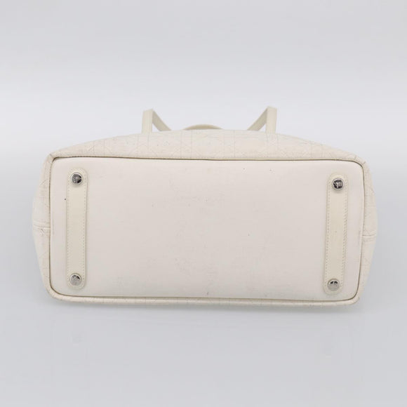 Christian Dior Canage Panarea Tote Bag Coated Canvas White Silver Auth 213306