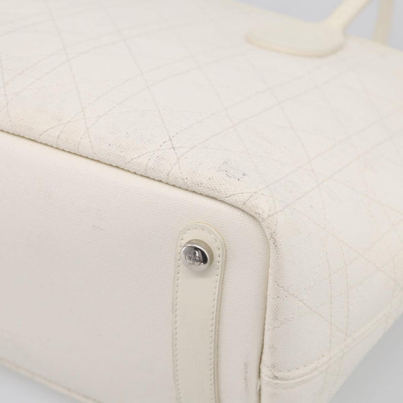 Christian Dior Canage Panarea Tote Bag Coated Canvas White Silver Auth 213306