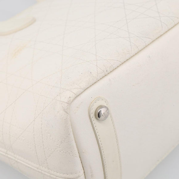 Christian Dior Canage Panarea Tote Bag Coated Canvas White Silver Auth 213306