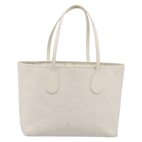 Christian Dior Canage Panarea Tote Bag Coated Canvas White Silver Auth 213306