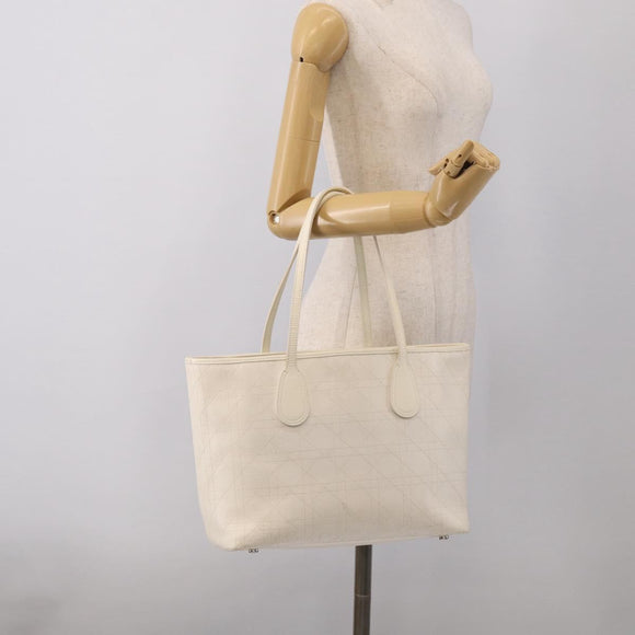 Christian Dior Canage Panarea Tote Bag Coated Canvas White Silver Auth 213306