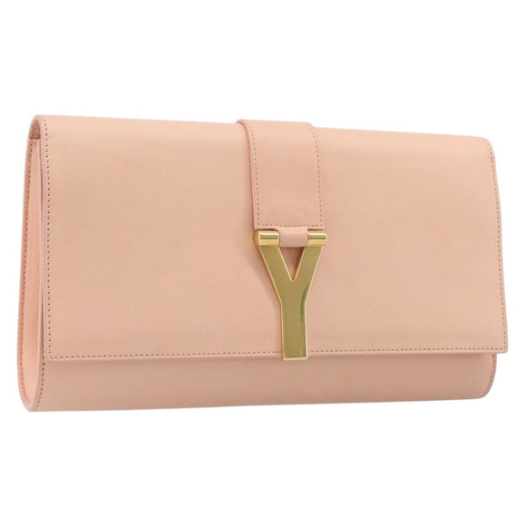 Saint Laurent Y Line Clutch Bag Leather Pink Gold 311213 Auth 213314