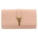 Saint Laurent Y Line Clutch Bag Leather Pink Gold 311213 Auth 213314-2