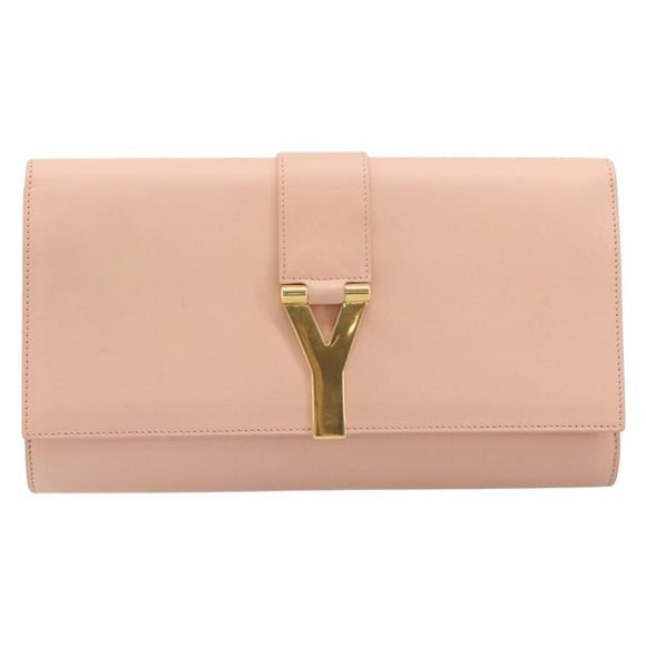 Saint Laurent Y Line Clutch Bag Leather Pink Gold 311213 Auth 213314