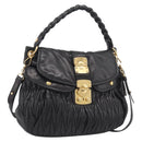 Miu Miu Matelasse Shoulder Bag Leather 2way Black Gold Auth 213318V-1