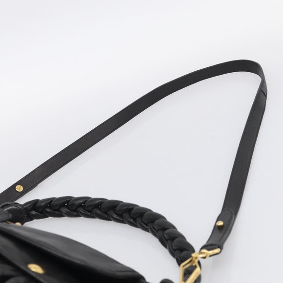 Miu Miu Matelasse Shoulder Bag Leather 2way Black Gold Auth 213318V