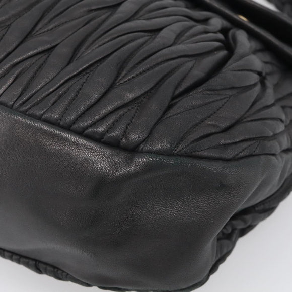 Miu Miu Matelasse Shoulder Bag Leather 2way Black Gold Auth 213318V