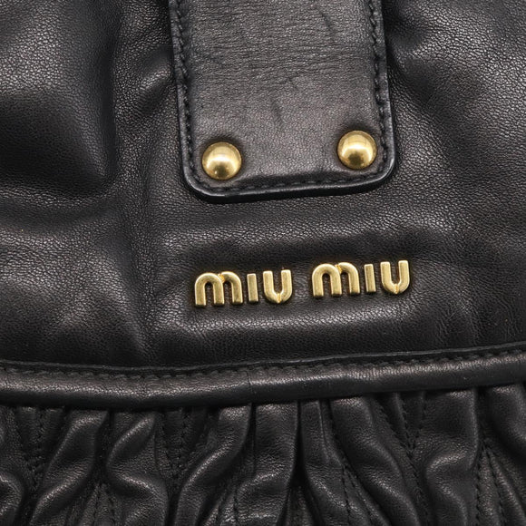 Miu Miu Matelasse Shoulder Bag Leather 2way Black Gold Auth 213318V