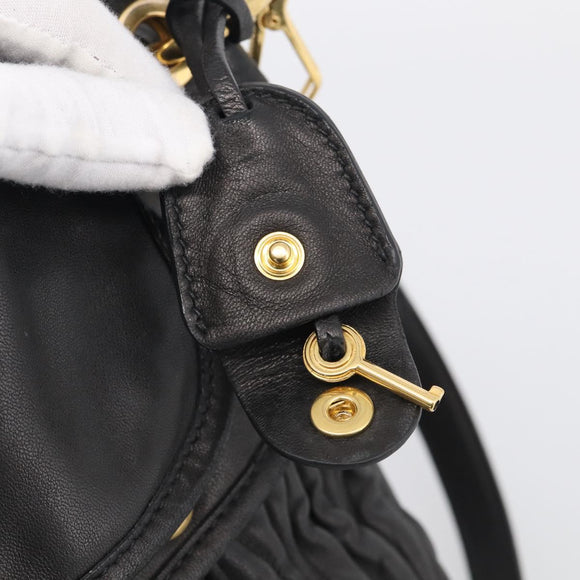 Miu Miu Matelasse Shoulder Bag Leather 2way Black Gold Auth 213318V