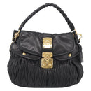 Miu Miu Matelasse Shoulder Bag Leather 2way Black Gold Auth 213318V-2