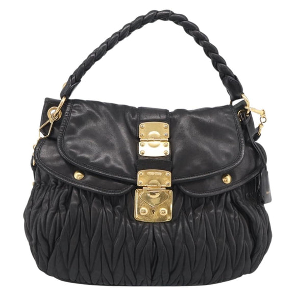 Miu Miu Matelasse Shoulder Bag Leather 2way Black Gold Auth 213318V