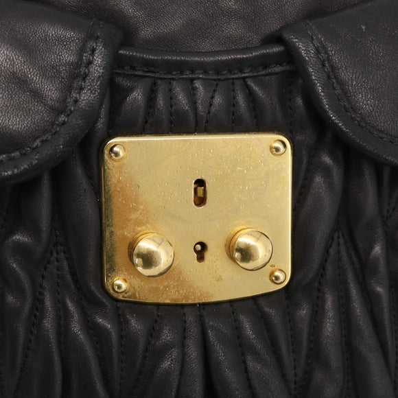Miu Miu Matelasse Shoulder Bag Leather 2way Black Gold Auth 213318V