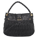 Miu Miu Matelasse Shoulder Bag Leather 2way Black Gold Auth 213318V-3