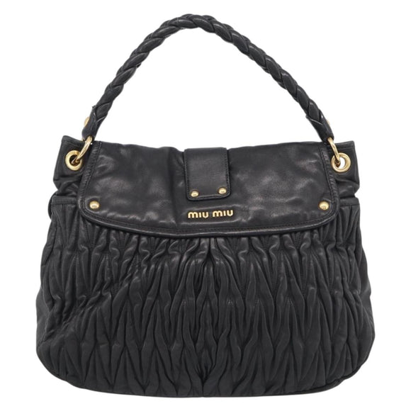 Miu Miu Matelasse Shoulder Bag Leather 2way Black Gold Auth 213318V