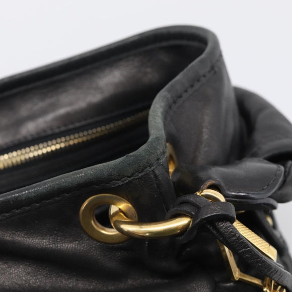 Miu Miu Matelasse Shoulder Bag Leather 2way Black Gold Auth 213318V