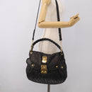 Miu Miu Matelasse Shoulder Bag Leather 2way Black Gold Auth 213318V-33