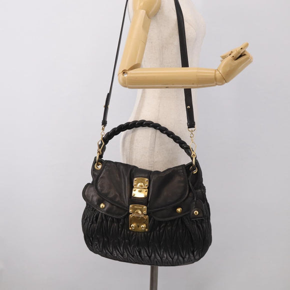 Miu Miu Matelasse Shoulder Bag Leather 2way Black Gold Auth 213318V
