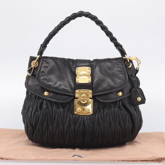 Miu Miu Matelasse Shoulder Bag Leather 2way Black Gold Auth 213318V