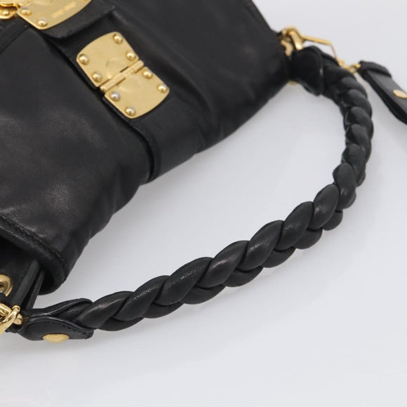 Miu Miu Matelasse Shoulder Bag Leather 2way Black Gold Auth 213318V