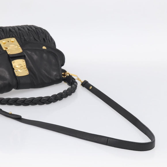 Miu Miu Matelasse Shoulder Bag Leather 2way Black Gold Auth 213318V