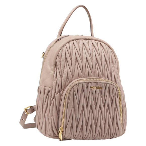 Miu Miu Matelasse Backpack Leather Pink Gold Auth 213319A