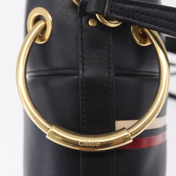 Chloe Hand Bag Leather Navy Gold Auth 213323A