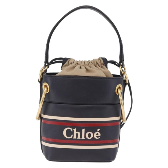 Chloe Hand Bag Leather Navy Gold Auth 213323A