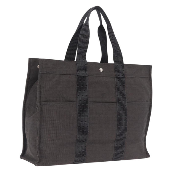 HERMES Her Line GM Hand Bag Canvas Gray Silver Auth 213342A