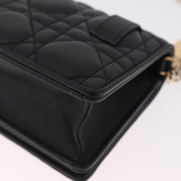 Christian Dior Canage Chain Shoulder Bag Lamb Skin Black Gold Auth 213354M