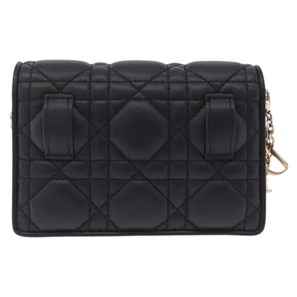 Christian Dior Canage Chain Shoulder Bag Lamb Skin Black Gold Auth 213354M