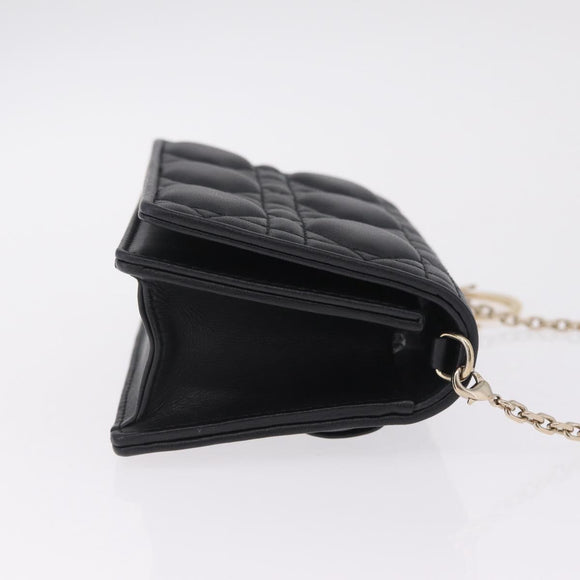 Christian Dior Canage Chain Shoulder Bag Lamb Skin Black Gold Auth 213354M