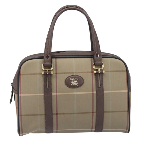 Burberrys Nova Check Boston Bag Canvas Beige Gold Auth 213356